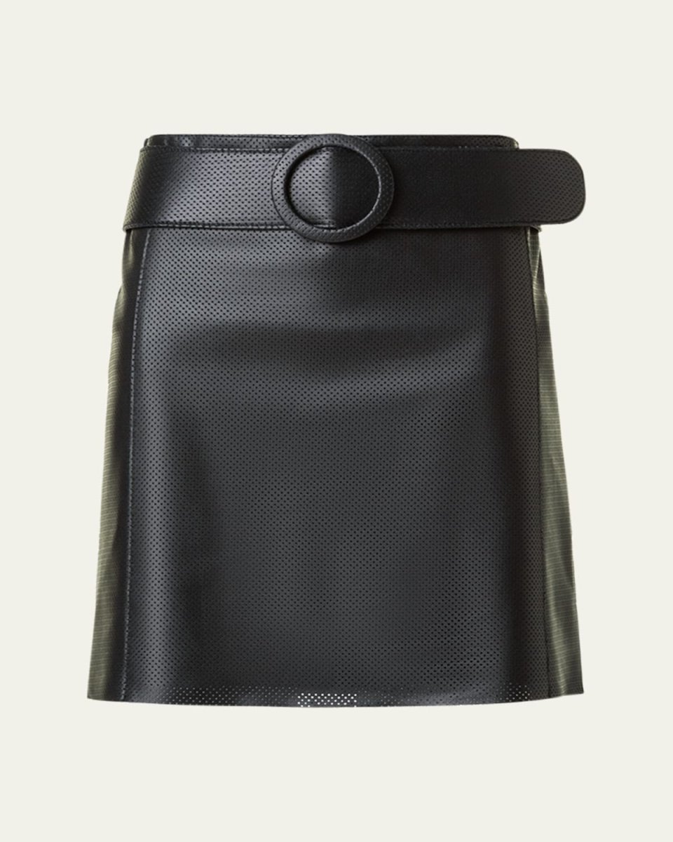 Perforated Nappa Leather Belted Mini Skirt